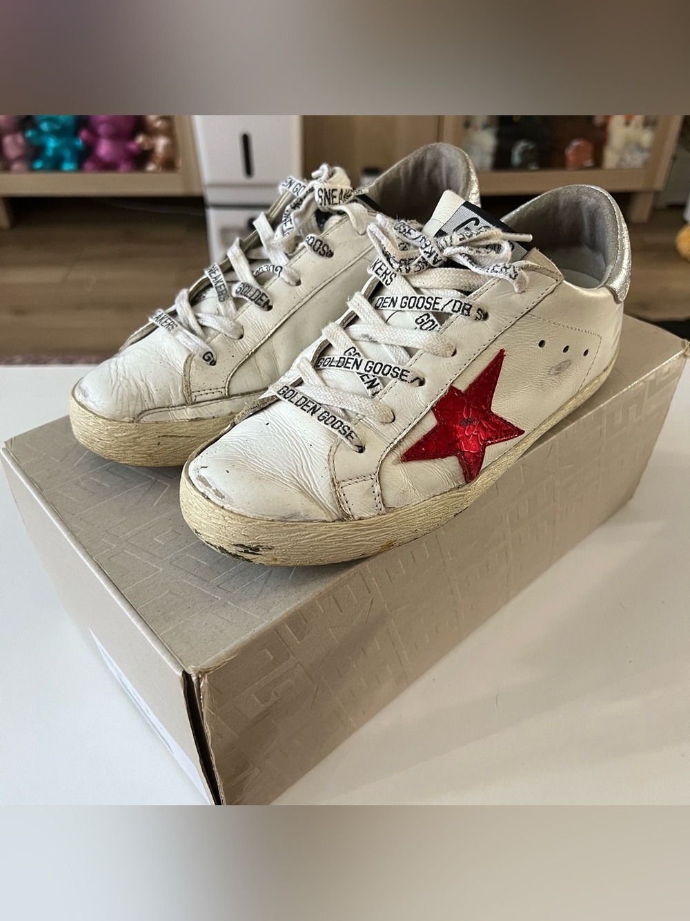 Golden Goose White Leather Sneakers with Red Star Accent